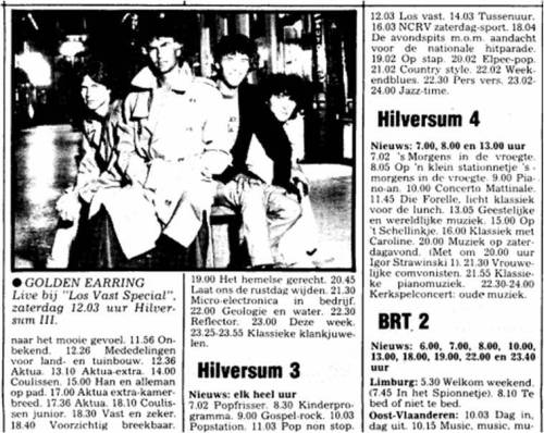 Golden Earring NCRV Los Vast radio show announcement September 11, 1982